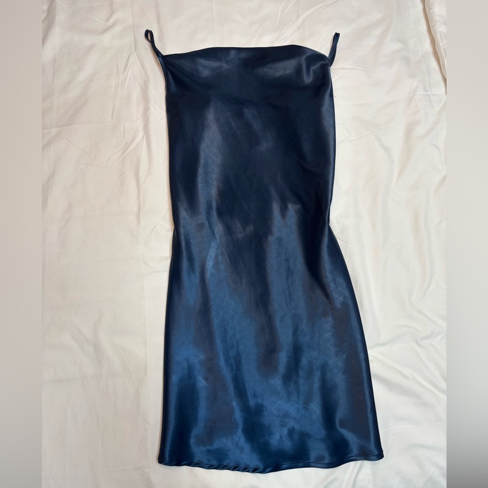 Elegant Navy Blue Satin Dress